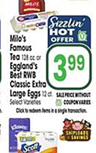 Milo's Famous Tea or Eggland's Best RWB Classic Extra at Jewel-Osco