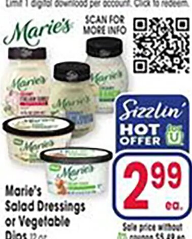 Marie's Salad Dressings or Vegetable Dips