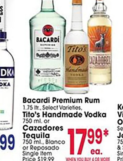 Bacardi Premium Rum or Tito's Handmade Vodka or Cazadores Tequila