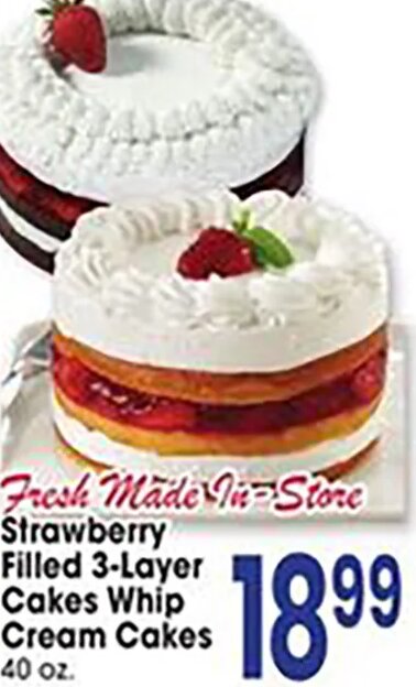 Fresh Made In-Store Strawberry Filled 3-Layer Cakes Whip Cream Cakes at Jewel-Osco