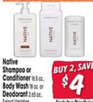 Native Shampoo or Conditioner, Body Wash or Deodorant