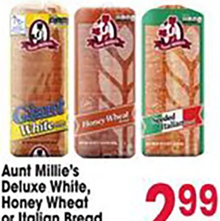 Aunt Millie's Deluxe White, Honey Wheat or Italian Bread