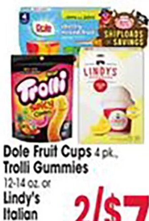 Dole Fruit Cups, Trolli Gummies or Lindy's Ice at Jewel-Osco