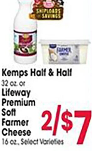 Kemps Half & Half or Lifeway Premium Soft Farmer Cheese at Jewel-Osco
