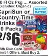 CapriSun or Country Time Drinks 10 Packs