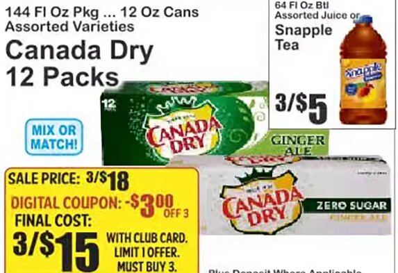 Canada Dry 12 Packs at Key Food