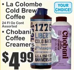 La Colombe Cold Brew Coffee / Chobani Coffee Creamers at Key Food