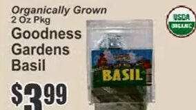 Organically Grown Goodness Gardens Basil