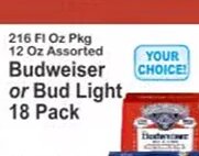 Budweiser or Bud Light 18 Pack at Key Food