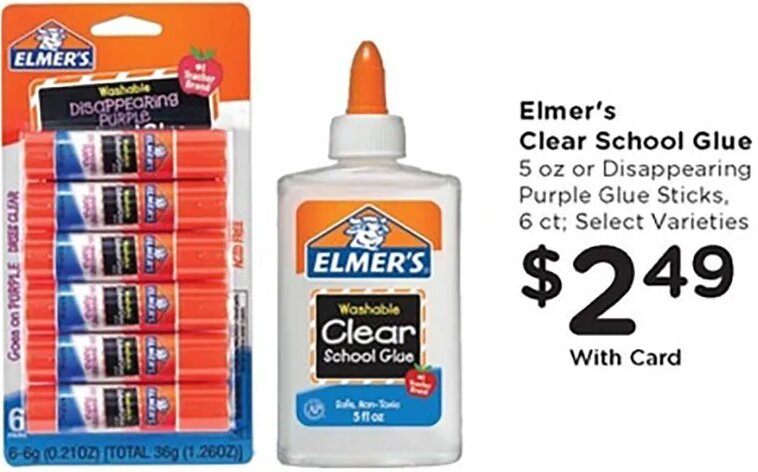 Elmer's Clear School Glue or Disappearing Purple Glue Sticks