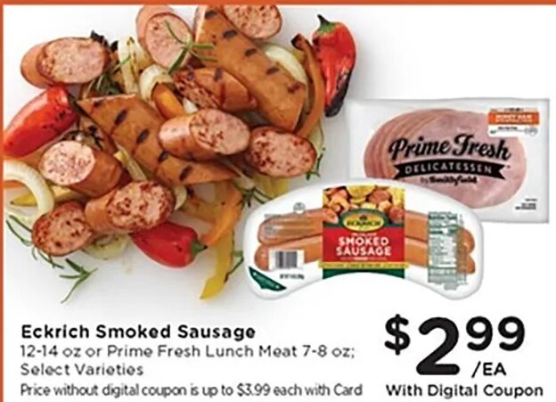 Eckrich Smoked Sausage or Prime Fresh Lunch Meat at Kroger