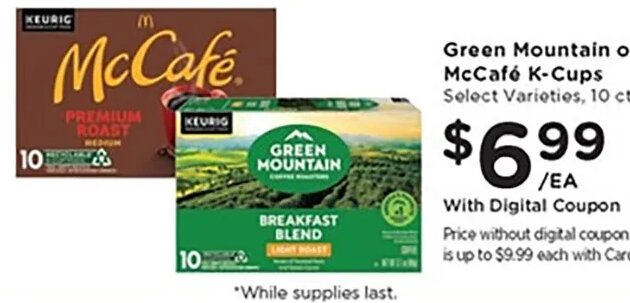 Green Mountain or McCafe K-Cups at Kroger