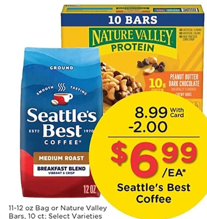 Seattle's Best Coffee or Nature Valley Protein at Kroger