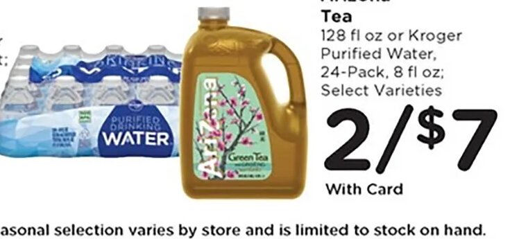 Arizona Tea or Kroger Purified Water at Kroger