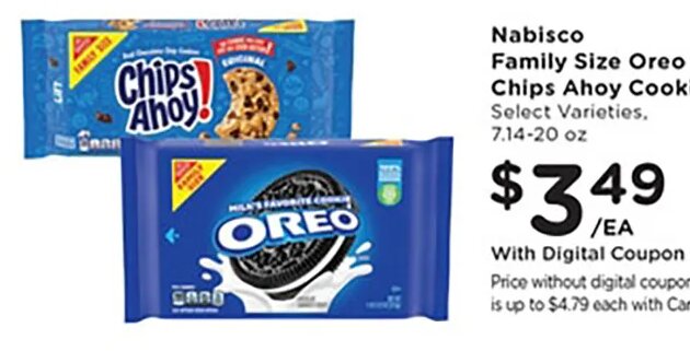Nabisco Family Size Oreo or Chips Ahoy Cookies