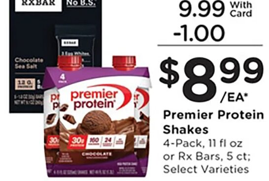 Premier Protein Shakes or RXBARs