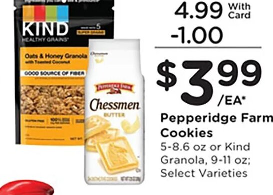 KIND Healthy Grains or Pepperidge Farm Cookies at Kroger