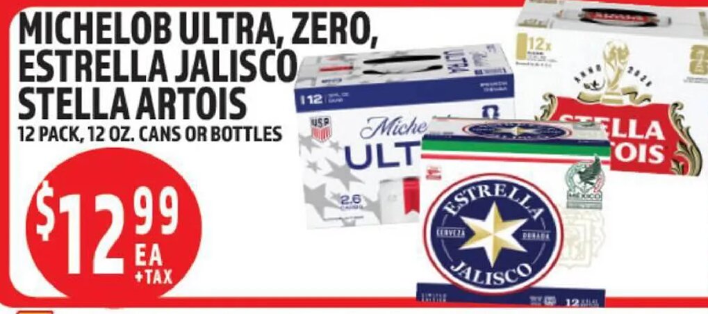 MICHELOB ULTRA, ZERO, ESTRELLA JALISCO STELLA ARTOIS