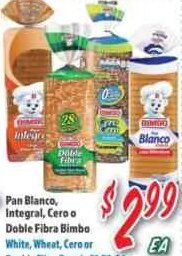 Pan Blanco, Integral, Cero o Doble Fibra Bimbo