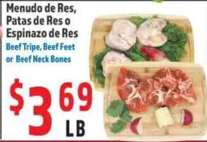 Menudo de Res, Patas de Res o Espinazo de Res