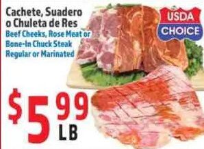 Cachete, Suadero o Chuleta de Res at La Bonita