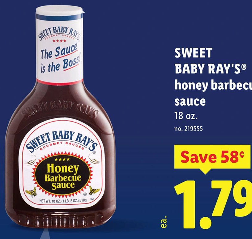 SWEET BABY RAY'S® honey barbecue sauce at Lidl