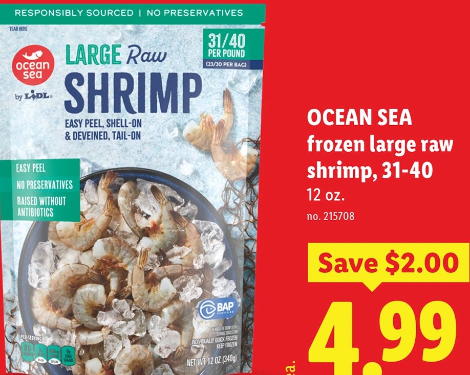 OCEAN SEA frozen large raw shrimp, 31-40 at Lidl