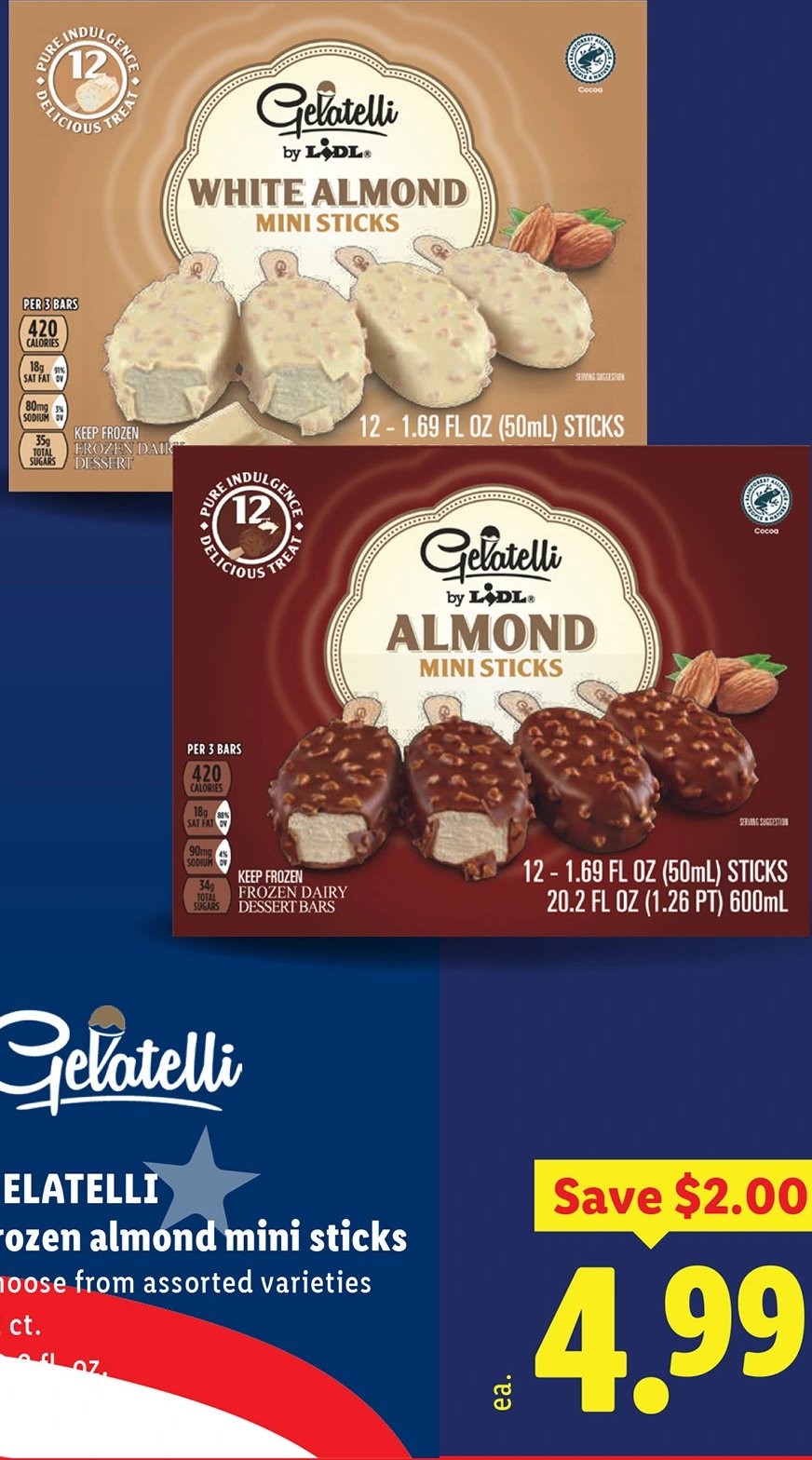 GELATELLI frozen almond mini sticks