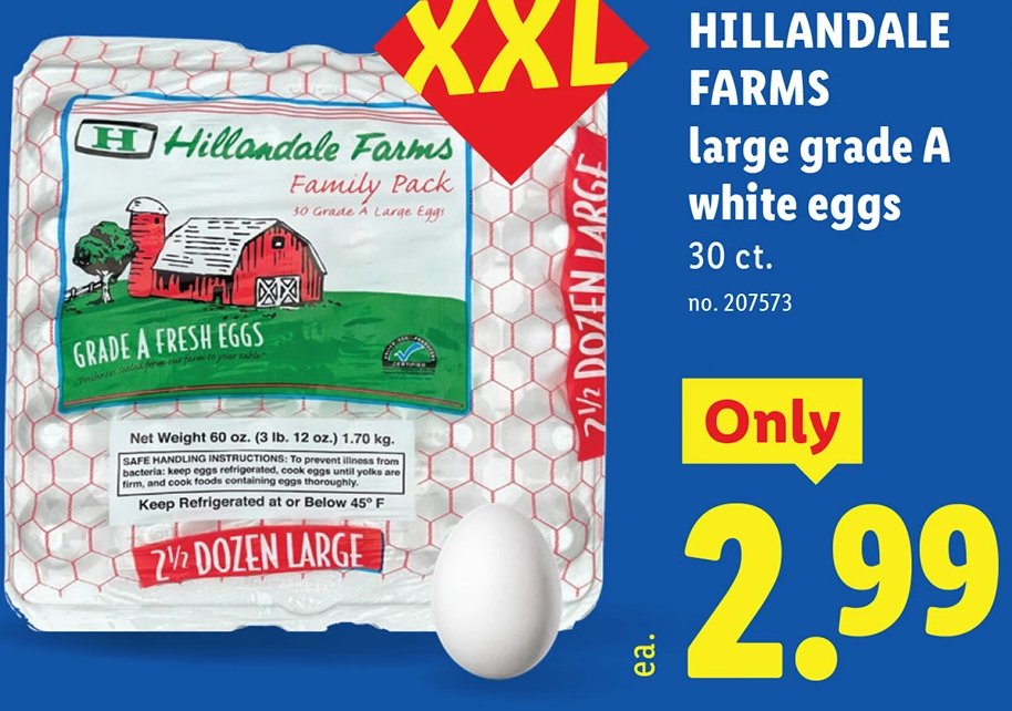 HILLANDALE FARMS large grade A white eggs at Lidl
