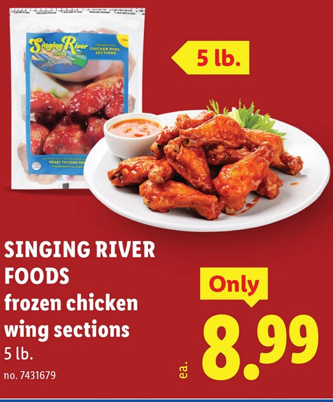 SINGING RIVER FOODS frozen chicken wing sections