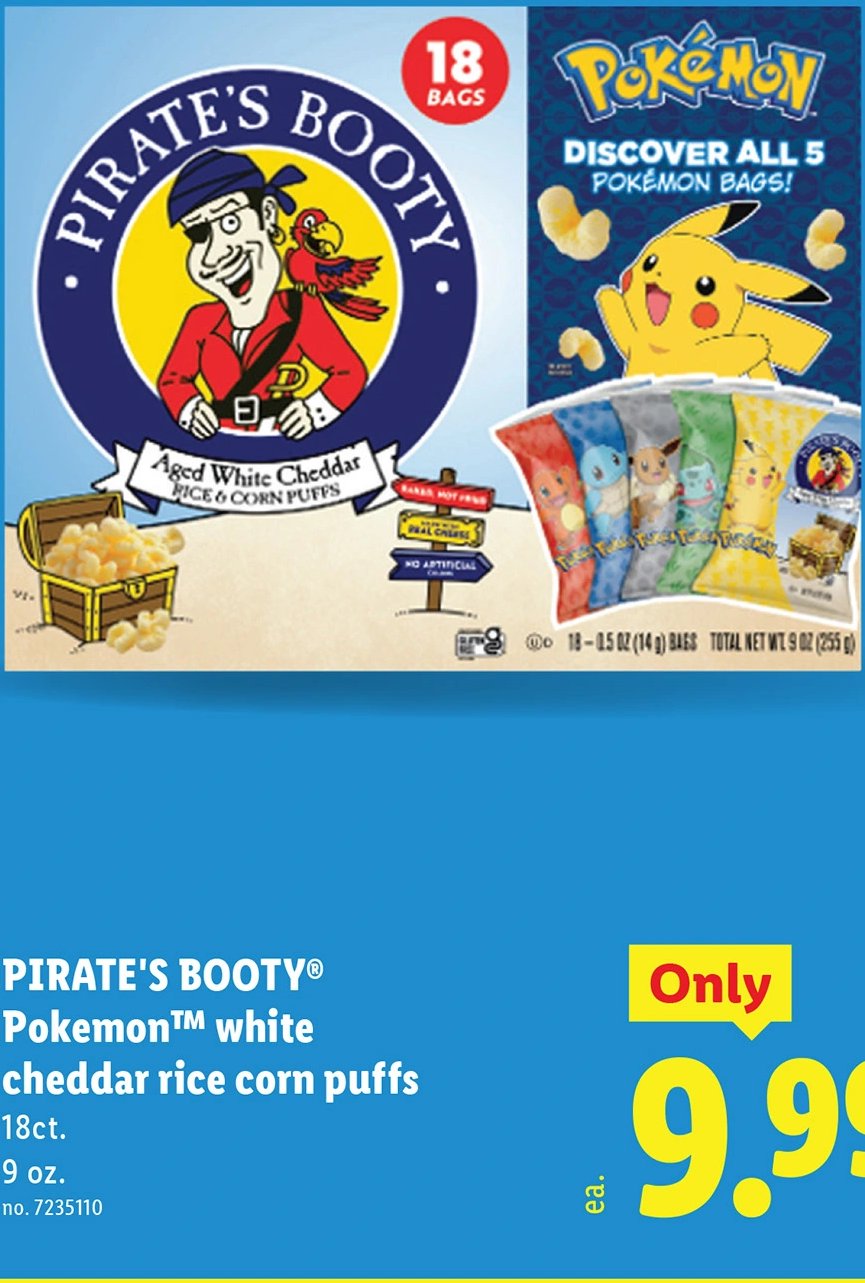 PIRATE'S BOOTY® Pokemon™ white cheddar rice corn puffs at Lidl