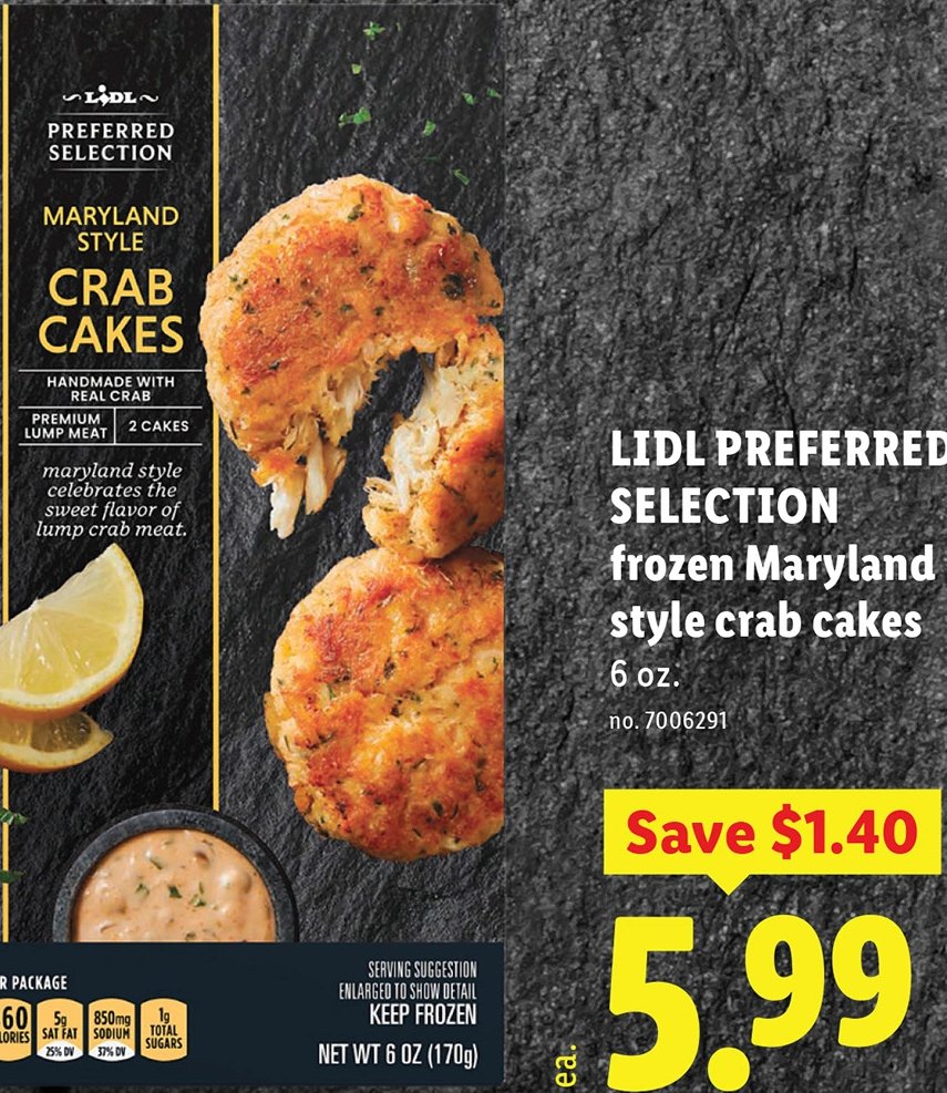 LIDL PREFERRED SELECTION frozen Maryland style crab cakes