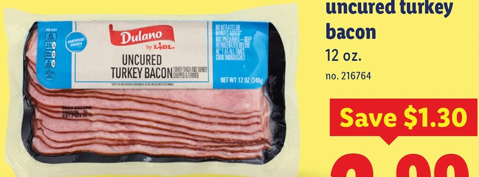 DULANO uncured turkey bacon at Lidl