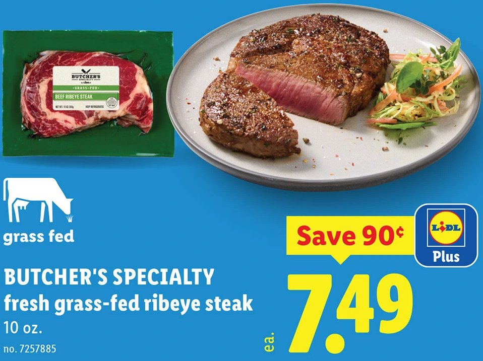 BUTCHER'S SPECIALTY fresh grass-fed ribeye steak at Lidl