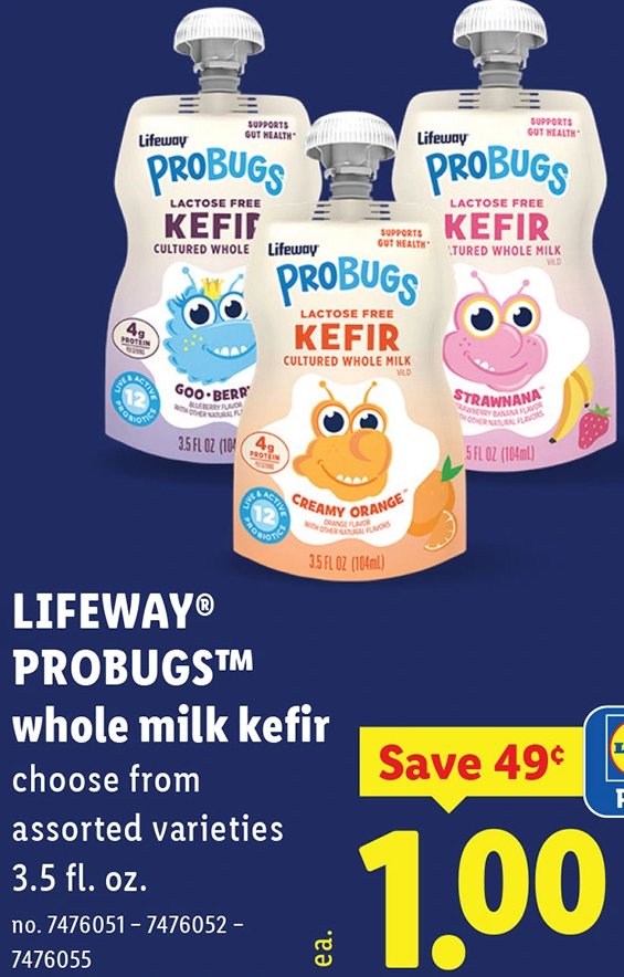 LIFEWAY® PROBUGS™ whole milk kefir at Lidl