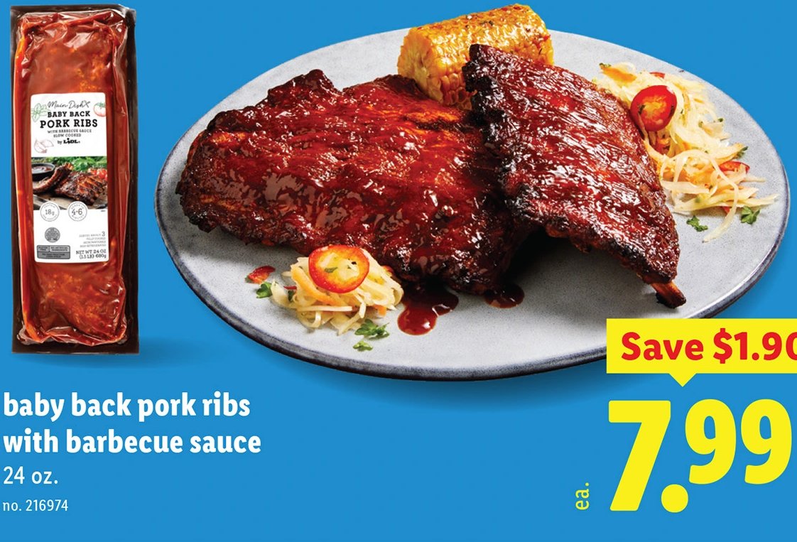 baby back pork ribs with barbecue sauce at Lidl