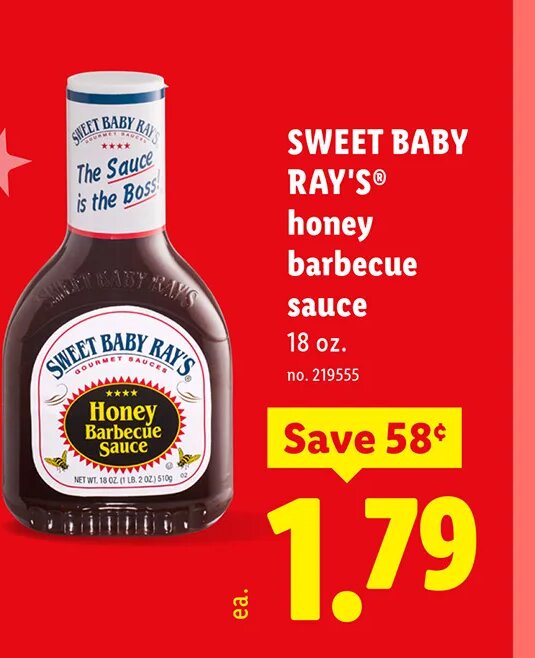 SWEET BABY RAY'S honey barbecue sauce