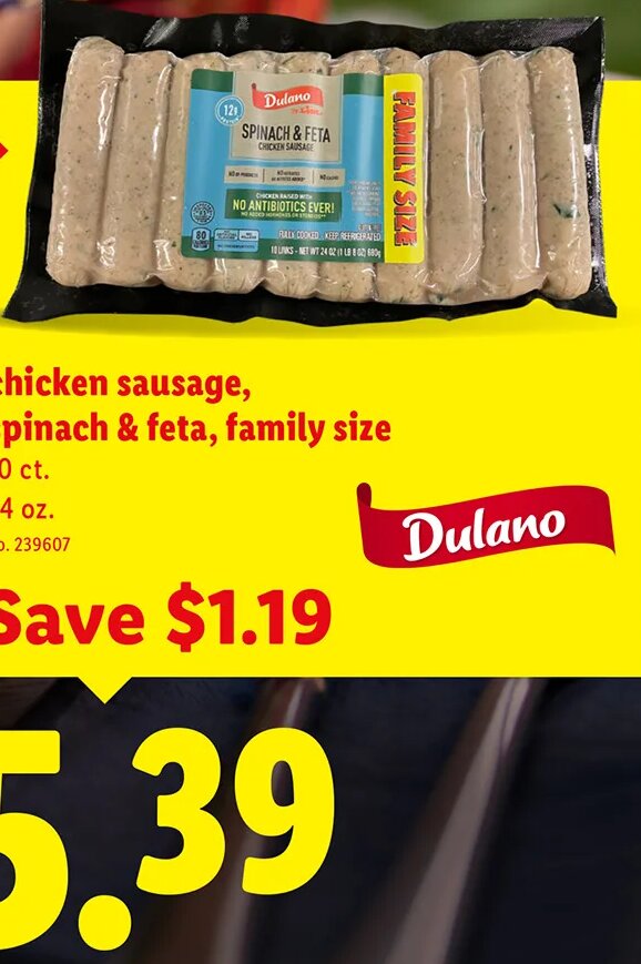 chicken sausage, spinach & feta, family size at Lidl