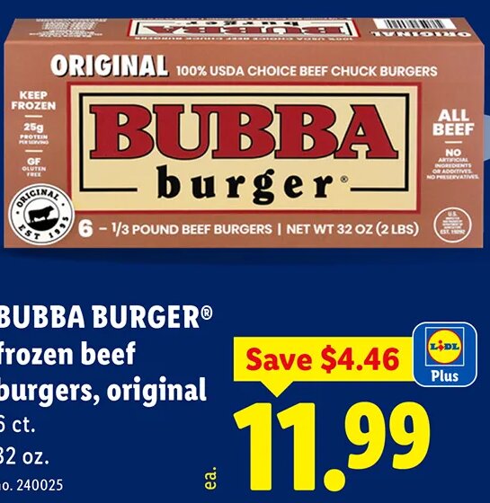 BUBBA BURGER® frozen beef burgers, original