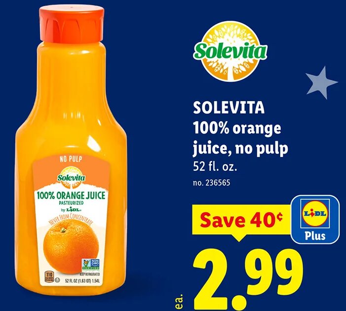 SOLEVITA 100% orange juice, no pulp at Lidl