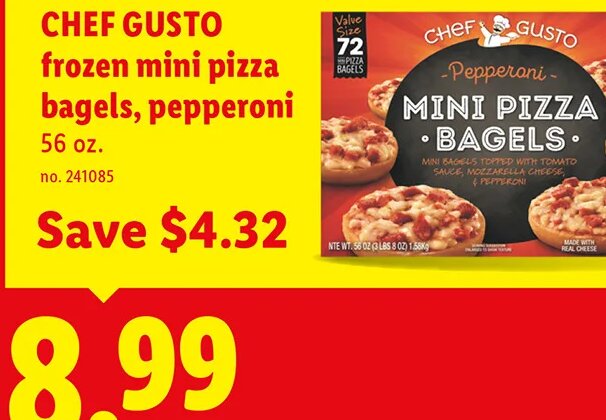 CHEF GUSTO frozen mini pizza bagels, pepperoni