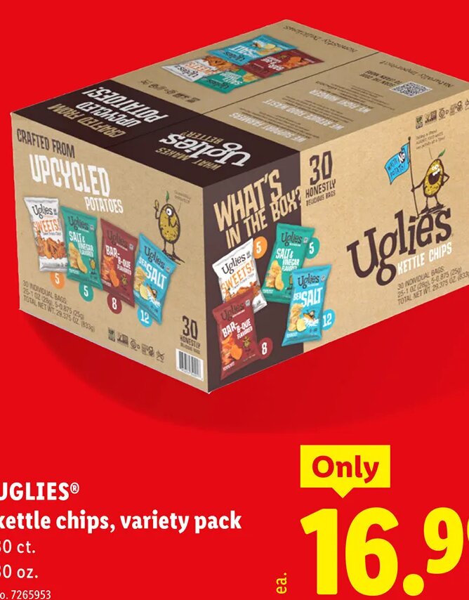 UGLIES kettle chips, variety pack at Lidl