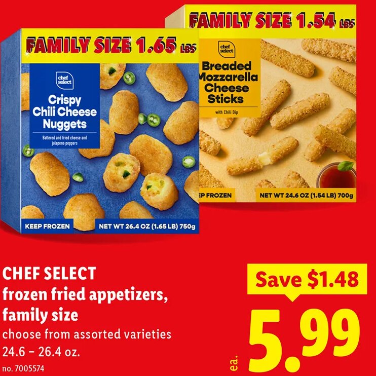 CHEF SELECT frozen fried appetizers, family size