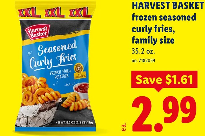 HARVEST BASKET frozen seasoned curly fries, family size