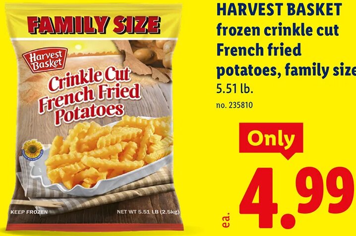 HARVEST BASKET frozen crinkle cut French fried potatoes, family size at Lidl