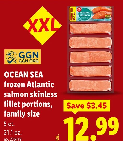 OCEAN SEA frozen Atlantic salmon fillet portions, family size at Lidl