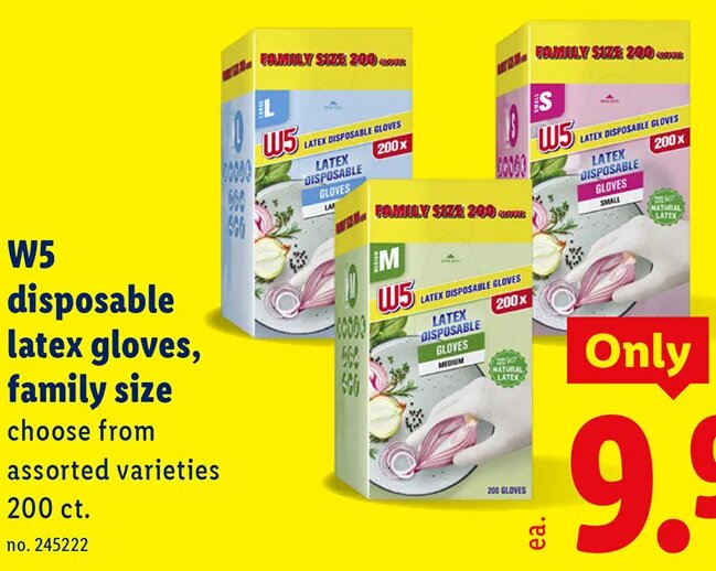 W5 disposable latex gloves, family size