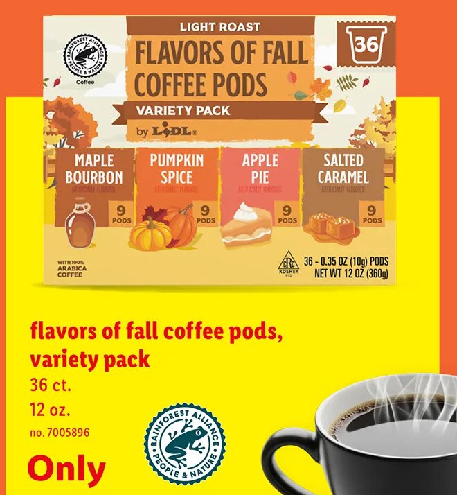 flavors of fall coffee pods, variety pack at Lidl