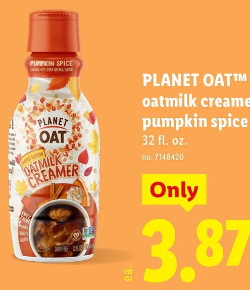 PLANET OAT oatmilk creamer, pumpkin spice at Lidl