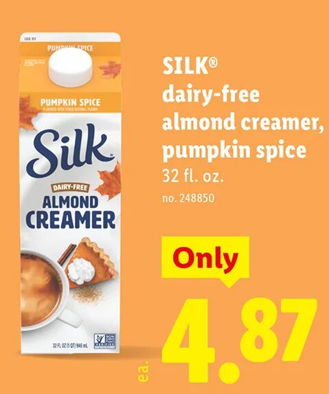 SILK dairy-free almond creamer, pumpkin spice at Lidl